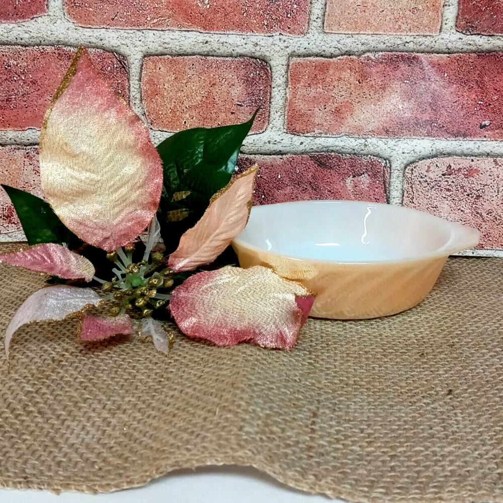 Vintage Anchor Hocking Fire King Mini Casserole Dish Milk Glass Peach Lustre